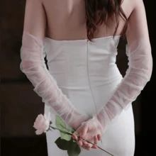 White Mesh Bridal Long Gloves Wedding Party - Bridella BVM133-I - White - View 4