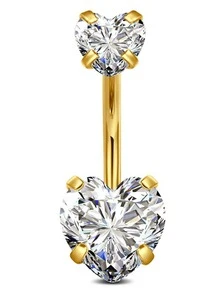 5 件套仿珍珠金色肚脐环，不锈钢双心形锆石嵌入式肚脐穿孔饰品，适合日常佩戴 - 金黃色 - 查看 17