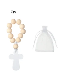 6/12 piezas Rosario de cuentas de madera católico con colgante de cruz de madera, viene con bolsa de malla blanca, adecuado para , primera comunión, despedida de soltera, unisex, Navidad y otras ocasiones - Multicolor - Ver 10