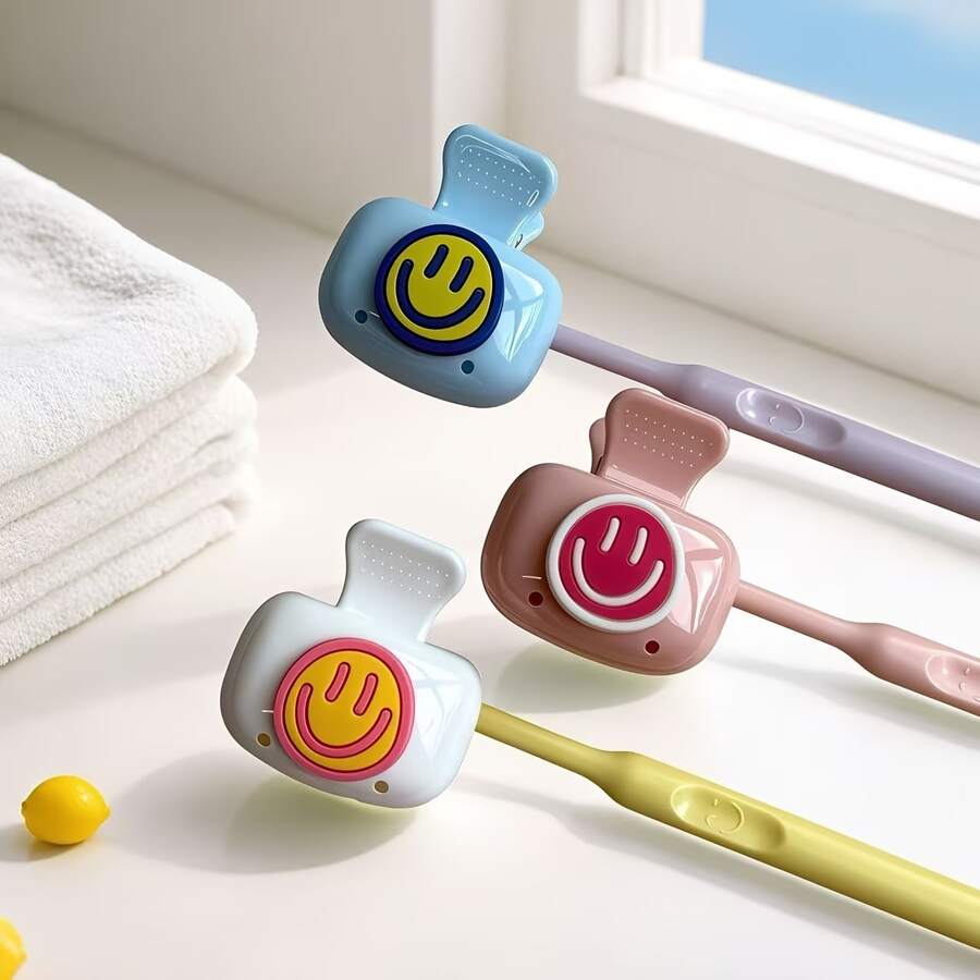 3pcs Dopamine Color Smiling Face Toothbrush Holder - Essential For Home And Travel, Dust-Proof Portable Toothbrush Protector - 3 Nordic Color Combinations