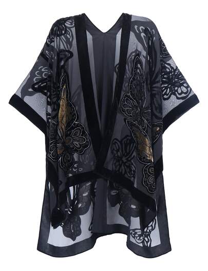 Kimono de terciopelo quemado para mujer, cárdigan largo, cubierta de playa, vacaciones, casual, chal, ropa de baño, ropa, atuendo, prendas de vestir para mujer, pieza elegante para fiesta, declaraciones de primavera