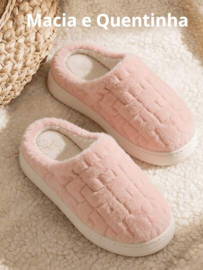 Pantufa Térmica Unissex de Inverno Peluciada - Forro de Lã Sintética - Sola Grossa Antiderrapante