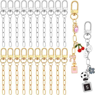Bộ dụng cụ làm móc khóa 20 chiếc, vòng chìa khóa vàng & bạc với móc lò xo xoay, bộ móc khóa hợp kim nối dài dùng cho đồ thủ công DIY, làm trang sức, túi xách, ví - Một kiểu