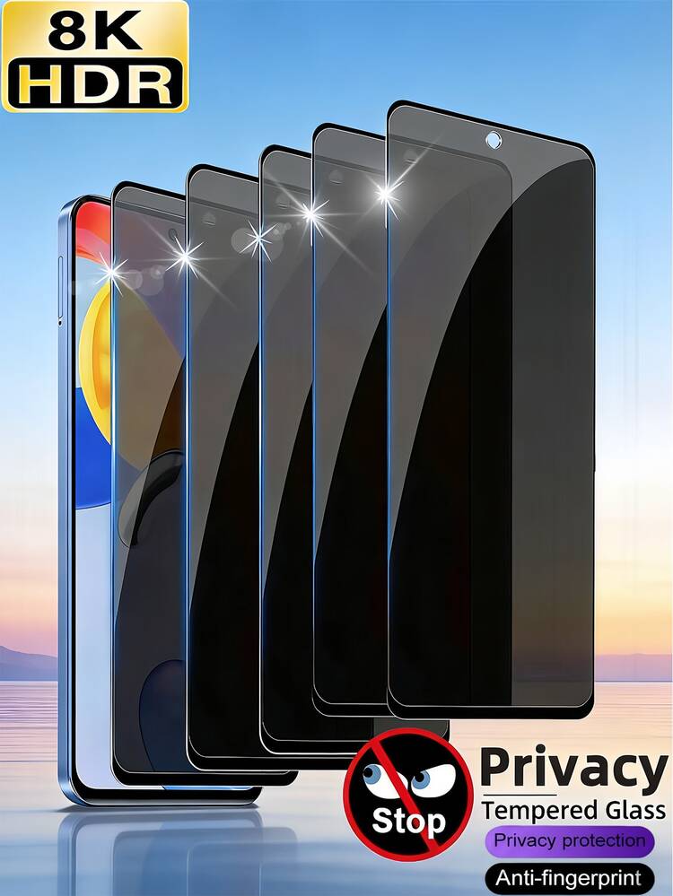 5片装隐私保护智能手机钢化玻璃屏幕保护膜，兼容三星Galaxy S26 S25 S24/ 17 16/华为/荣耀/小米15T/Poco/Note 15，全覆盖，9H硬度，防指纹，防窥。 - 黑色 - 查看 131