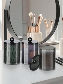 1 hộp đựng trong suốt, thích hợp để đựng tăm bông, miếng bông tròn và tăm xỉa răng - Bộ hộp nhựa trong suốt 10oz, dùng để cất giữ và sắp xếp đồ dùng trong phòng tắm và bàn trang điểm, hộp đựng đồ trang điểm màu đen để bàn đầu giường, hộp đựng bút trang trí phòng khách. - màu đen - Xem 6