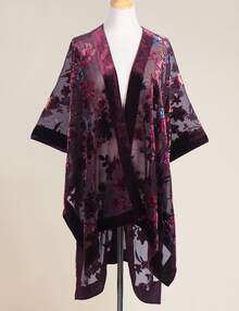 WeHello-Burnout Velvet Kimono For Women Long Cardigan Beach Cover Up Vacation Casual Shawl Swimwear Coverups Clothes Outfit Womenswear Chic Party Piece SpringStatements - 銅色 - 查看 2