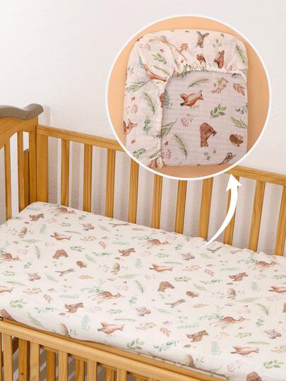 1pc Oeko-Tex Certified Printed Baby Crib All-Season Fitted Sheet, Soft Breathable Comfortable For Cradle Crib Or Rectangular Mattress