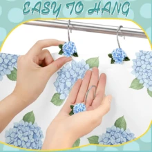 12pcs Spring Floral Theme Hydrangea Decorative Shower Curtain Hooks, Stainless Steel Rust-Proof Resin Metal Blue Flower Hydrangea Shower Curtain Rings, Home Bathroom Decor, Suitable For Bathroom, Bedroom, Living Room, Kitchen - 12pcs Blue - View 3