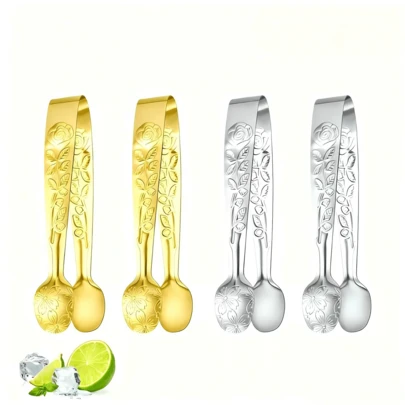 Bộ 2/6/12 kẹp phục vụ mini họa tiết hoa hồng, kẹp đường viên bằng thép không gỉ, kẹp đá mini - Thích hợp cho các bữa tiệc, có thể rửa bằng máy rửa chén, lý tưởng cho cà phê, món khai vị, món tráng miệng, đồ ăn nhẹ, kẹo, hoàn hảo cho tiệc buffet, quán bar, tiệc nướng.