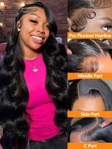 40英寸 200% 密度 蕾丝前假发 巴西原生人发混纺 波浪卷 5x5 预剪无胶蕾丝闭合 无胶假发 透明瑞士蕾丝 200% 密度 13x4 13x6 蕾丝前假发 混纺人发 预拔毛 带婴儿绒毛 女士款 自然黑 - 自然色&黑色系 - 查看 8