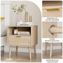 Vine Bedside Table, Bohemian Bedside Table With Open Shelf, Modern Medieval Bedside Table With Gold Handle, 45 X 40 X 55 Cm, 1 Piece - Natural Color - View 8
