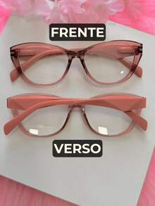 Geometric Cat-Eye Eyeglass Frame With Faceted Temples, Rounded Cat-Eye Shape, Made Of Lightweight And Durable Resin, Thick Sides, Perfect For Prescription Lenses, 2026 , Elegant And Luxurious Gift For Women - Hoa hồng - Xem 2