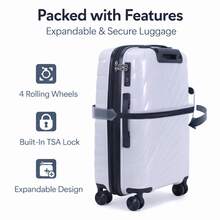 Expandable ABS Hard Shell Luggage Set With Spinner Wheels, Lightweight Travel Suitcase With Built-In Lock, Durable Carry On For Travel - Màu tím hoa cà - Xem 2