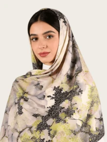 1件装女士时尚精致穆斯林头巾，拼接印花时尚中东长围巾 - 印花長巾多色 - 查看 18