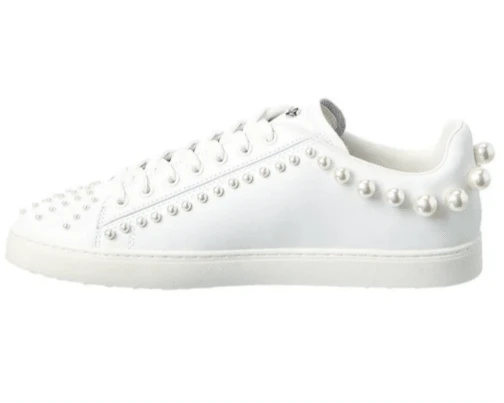 Stuart Weitzman 女士休闲运动鞋,轻便缓震,透气鞋面,仿珍珠装饰,系带防滑,亲肤纯色,百搭,适合健身房、日常通勤、购物、街头休闲、下班后休闲旅行、办公等场合。SW-PEARL-W-001 - 白色. - 查看 1