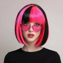 Peluca Bobo de 12 pulgadas de color púrpura con flequillo, adecuada para moda diaria y estilo anime, cabello liso resistente al calor, incluye una gorra ajustable para la peluca - Multicolor - Ver 5