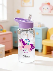 Customizable Name 500ml Water Bottle With Straw, Outdoor Sports Water Bottle, Cartoon Student Cup, Birthday Gift - Clear - View 8