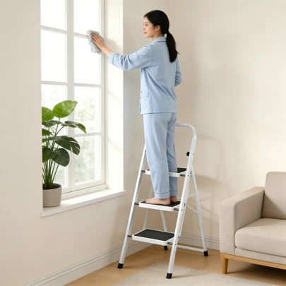 1 szt. składana drabina antypoślizgowa z pedałami i trzema prędkościami, przenośny stołek do użytku domowego, biurowego i magazynowego. Solidna stalowa konstrukcja zapewnia podczas sięgania po wysokie półki, sprzątania i prac dekoracyjnych. Nadaje się dla dorosłych i idealnie nadaje się do użytku wewnątrz i na zewnątrz.