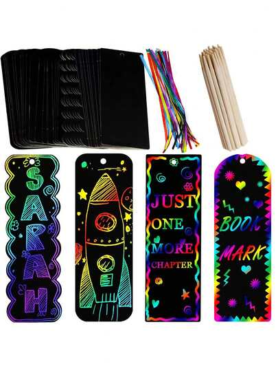 120pcs Rainbow DIY Bookmarks, Gift Tags, Party Favors, Classroom Activities Set, Including Rainbow Scratch Art, Party Favors, Scratch Art Craft For Adults