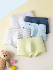 Balabala 5pcs/Pack Boys' High Quality 100% Cotton Briefs, Patterned & Solid Classic Designs - Gray Blue - View 4