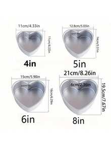 4"/5"/6"/8" Non-Stick Aluminum Heart-Shaped Cake Baking Mold With Removable Bottom, Suitable For Cheesecake, Sponge Cake, Ideal For Birthday, Party And Valentine's Day - Silver - View 12
