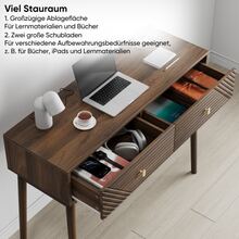 Desk, Mid-Century Modern Console Table With Drawers, Retro Reception Table With Open Shelves, Modern Coffee Table For Living Room, Foyer And Hallway - Walnut - View 6