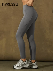 ZULIZ KYRLSSU 女士高腰侧袋紧身瑜伽裤，运动健身七分裤 - 灰色 - 查看 5