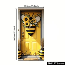 2D Flat Bee Theme Doorway Banner Curtain Flag, With Bee Details And Sunflower Design, Suitable For Spring, Camera Backdrop And Indoor/Outdoor Event Party Decoration - A - View 7