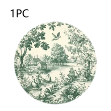 复古绿色法式田园圆形餐垫，优雅浪漫，散发着庄园气息，有1片装、2片装、4片装、6片装、8片装和300片装可选，尺寸为14.17*14.17英寸（36*36厘米）。采用100%涤纶面料，可机洗、手洗或干洗。 - 彩色 - 查看 15