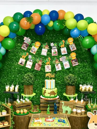 1 Stück süßes Cartoon-Tier Baby Wachstums Foto Banner, 12 Monate Meilenstein Dekoration, geeignet für Neugeborene, Taufe, 1. Geburtstag Party & Kinderzimmer