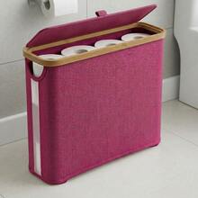 Bamboo Toilet Paper Storage Basket With Lid-Large Capacity Holds 12 Rolls, StylishBathroom Organizer With Wooden Slats AndgeMetal Frame, Gray Fabric-Like Exterior, Perfectfor Modern Bathrooms, Multipurpose Basket Natural Aesthetic Fabriclike Finish, ToiletPaper Storage Containers - Xem 9