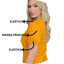 Plus Size Modern Women's Blouse With Puff Sleeve - Amarillo - Ver 3