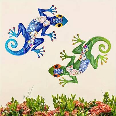 2D Flat, 2pcs Vivid Acrylic Gecko Wall Decor - Colorful Indoor/Outdoor Gecko Decoration, Suitable For Home, Garden, Patio, Party, Porch, Fence, Wedding, Holiday - Wall Mounted, No Electricity, No Feathers - Ideal Gift For Gecko Enthusiasts