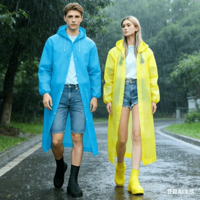 2件套长款雨衣，全身防水加厚透明成人摩托车雨衣，雨衣和雨靴套装