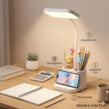 LED Desk Lamp, Adjustable Brightness And Color Temperature, USB Rechargeable, Suitable For Dormitory Reading, Study/Office Use, Bedroom Study, Convenient For Home Use, Pen Holder And Phone Stand Functions, Also Suitable As A Student Reward Gift. - trắng - Xem 1
