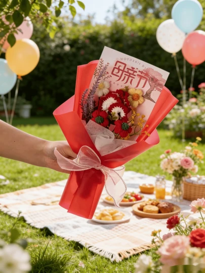 手工针织康乃馨花束，母亲节、生日、毕业礼物，送给员工的理想之选