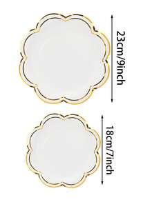10 pièces/20 pièces/50 pièces Assiettes en papier jetables de 7 pouces avec bord gaufré blanc et doré, convient pour les thés, anniversaires, réceptions de mariage - Blanc - Voir 2