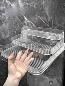 1pc Clear Vanity Cosmetic Storage Box, Can Store Perfumes, Aromatherapy Products, Nail Polish. Multi-Layer Trapezoidal Makeup Display Stand, Suitable For Beach, Bathroom And Bedroom Series. Large Capacity, Suitable For Home Decoration And As A Gift. - Clear - View 6