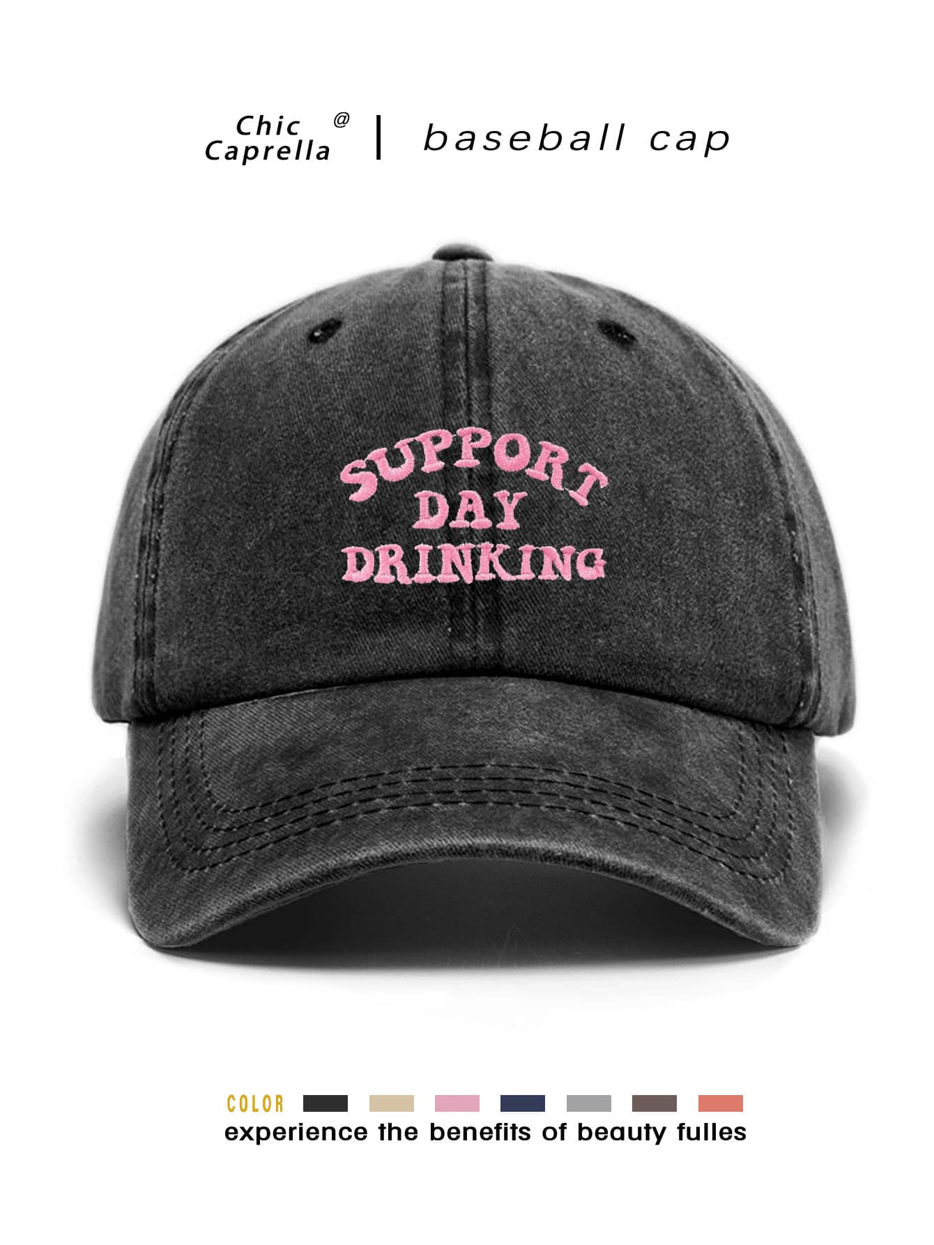 1pc Women's "Support Daily Drink" Embroidered Soft Baseball Cap, Adjustable Size, Breathable Sun Protection, Holiday Gift, Suitable For Outdoor Sports, Camping, Travel, Beach Vacation,Summer,Hat,Festival