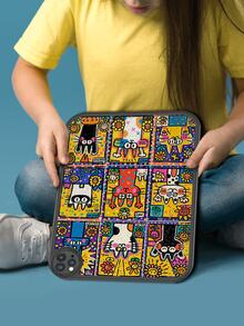 1pc Cute Cat Element Stylish Anti-Drop Tablet Case, Built-In 360 Degree Thick Shock-Proof Protective Cover Compatible With Ipad 10th Gen 10.9 Inch, Portable Leather 10.2 Inch Tablet Protective Shell - Multicolor - View 1