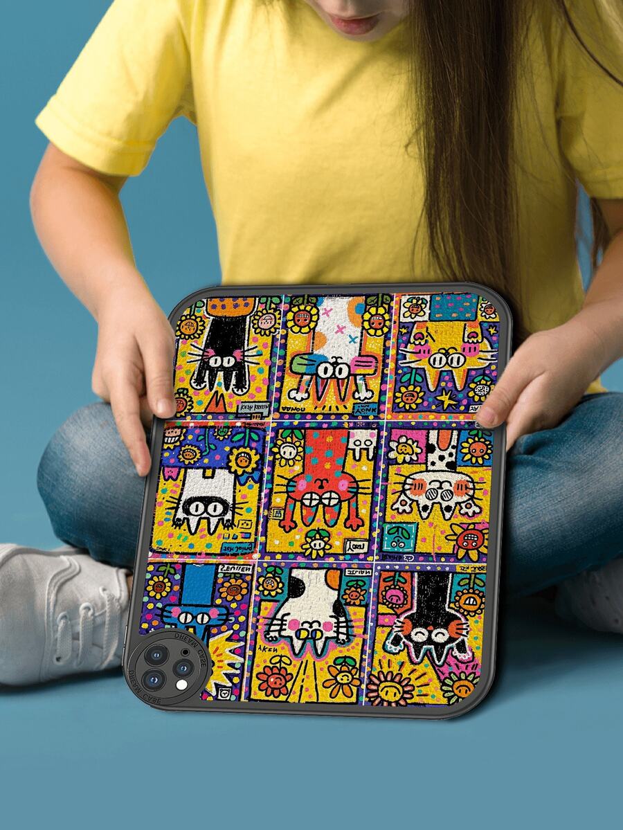 1pc Cute Cat Element Stylish Anti-Drop Tablet Case, Built-In 360 Degree Thick Shock-Proof Protective Cover Compatible With Ipad 10th Gen 10.9 Inch, Portable Leather 10.2 Inch Tablet Protective Shell - Multicolor - View 1