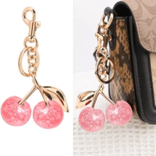1pc Cherry Shaped Keychain Bag Charm - Car Cherry Accessory Keyring, Women's Christmas/Valentine's Day Gift (Size: 4.3in/10.92cm X 2.6in/6.6cm, Cherry Size: 1.18in/3cm) Gifts For Mother, Father, Graduation, And Teacher - Silver+Pink - View 1
