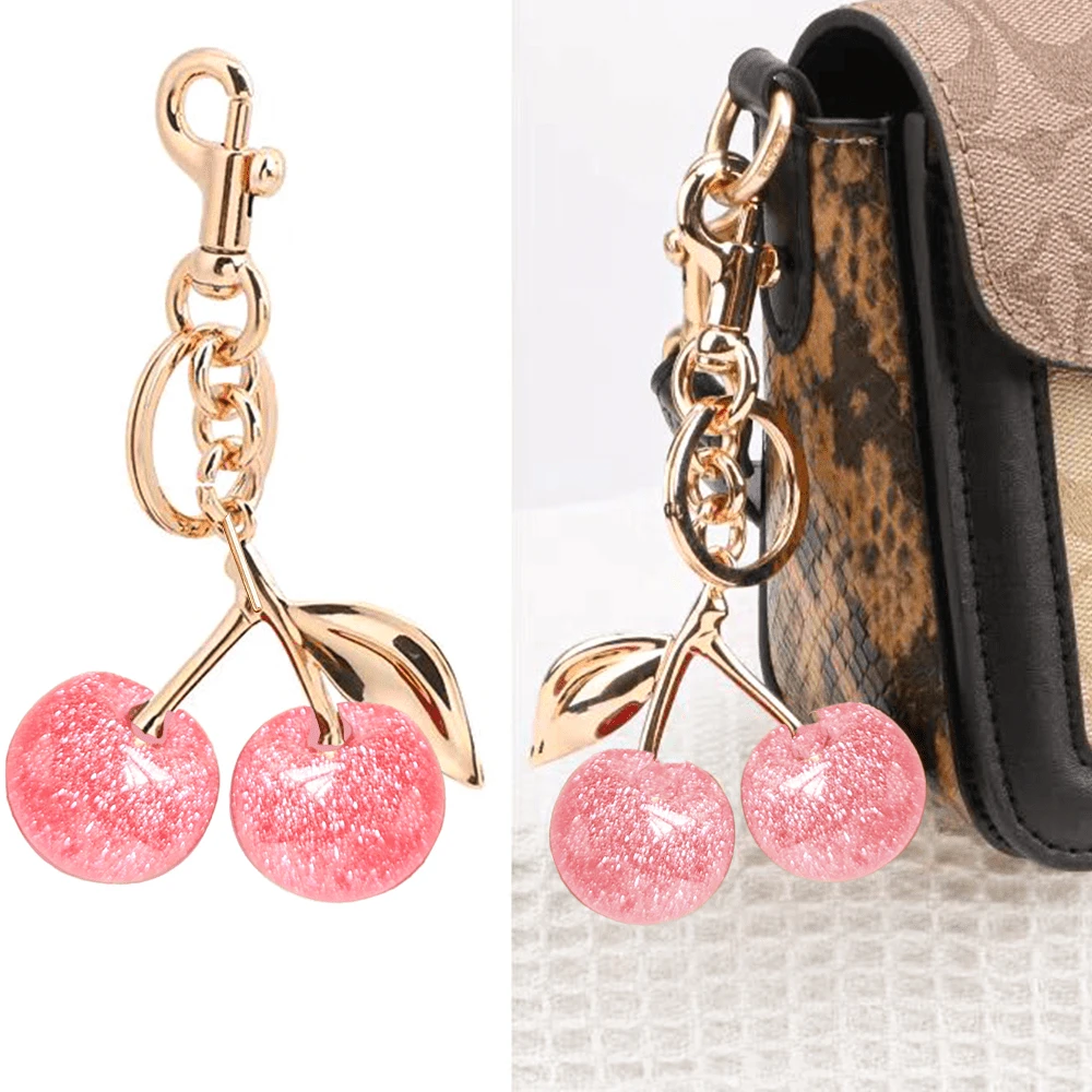 1pc Cherry Shaped Keychain Bag Charm - Car Cherry Accessory Keyring, Women's Christmas/Valentine's Day Gift (Size: 4.3in/10.92cm X 2.6in/6.6cm, Cherry Size: 1.18in/3cm) Gifts For Mother, Father, Graduation, And Teacher - Silver+Pink - View 1