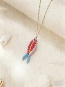 1件多巴胺串珠编织迷你鱼不锈钢项链吊坠，日常佩戴 - 小魚 - 查看 6