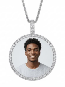 Customized Large Round Frame Photo Pendant Necklace, Brass & Zirconia Sparkling, DIY Photo, Hip Hop Daily Wear Jewelry, With 50cm Twisted Chain Gift, Silver, Stylish, Colorful, Vintage, Simple, Unisex, Casual, Cuties, Custom, Personalized, Unique, Ideal Gifts For Him, Middle School Students, High School Senior High School Students, College Students, University Students, Freshman, Sophomore, Underclassmen,Chic Autumn - 彩色 - 查看 15