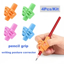 Set de 4 correctores de agarre de lápiz, soporte de lápiz de silicona suave, herramienta de ayuda para la corrección de la postura de escritura, adecuada para preescolares y estudiantes de 3 a 10 años de edad - Cuatro colores disponibles - Ver 2