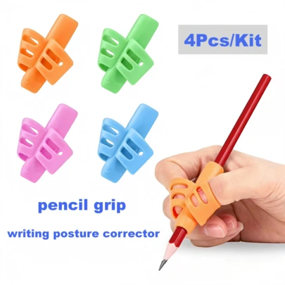 4pcs/Set Pencil Grip Corrector, Soft Silicone Pencil Holder, Posture Correction Writing Aid Tool, Suitable For 3-10 Years Old Preschoolers And Students