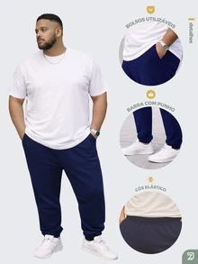 Set Of 3 Men's Plus Size Sweatpants - 黑色 灰色 海軍藍 - 查看 7