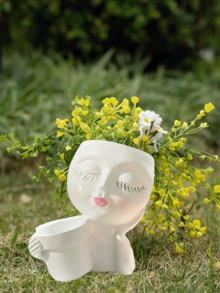 中号人脸花盆，独特的接吻人脸花盆，适合室内外植物，树脂人脸花盆带排水孔，可爱接吻花盆（白色） - 彩色 - 查看 14