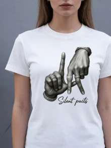 MenS 180g Pure Cotton Business Casual TShirt Silent Pacts Hand Gesture Art Print RoundNeck ShortSleeves Versatile For Bu - trắng - Xem 3